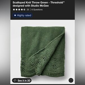 Threshold Green Knit Throw with Scalloped Design
